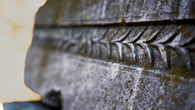 Remain of the Roman-Byzantine fortification wall - Constanta, carved stone, selective focus