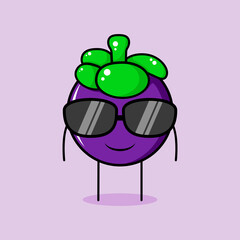 cute mangosteen character with smile expression and black eyeglasses. green and purple. suitable for emoticon, logo, mascot or sticker