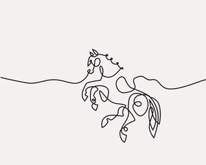 One line art horse. Line drawing Horse outline. One black line doodle. Minimalist abstract. Vector 