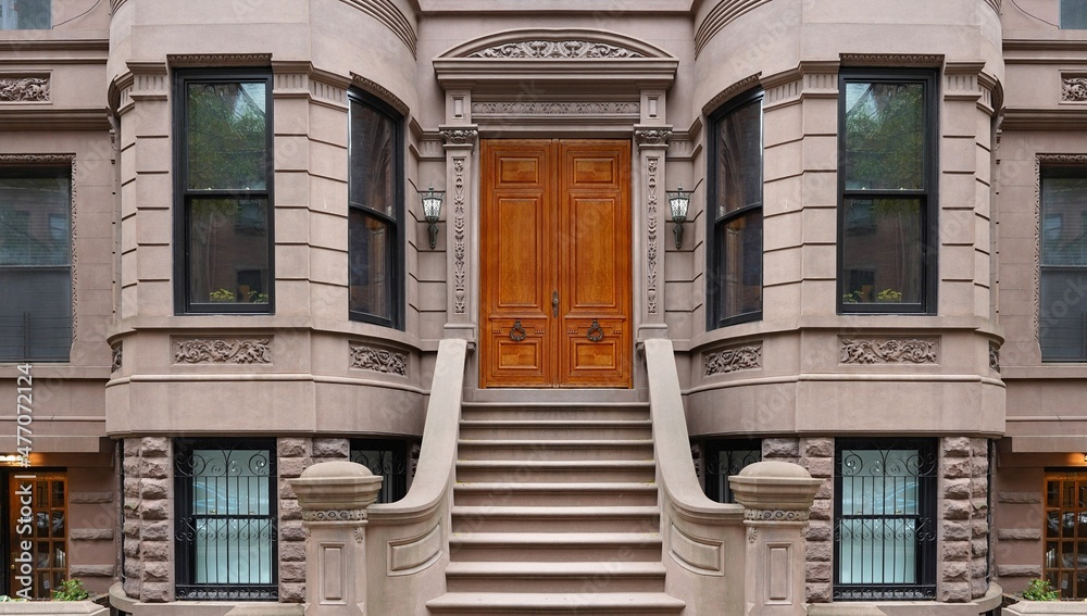 Sticker elegant old brownstone style buildings in new york