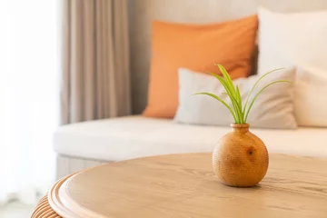 ceramic or porcelain vase with plant decoration on table in living room © topntp