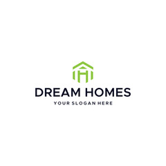 Flat DREAM HOMES Real Estate Roof Logo design