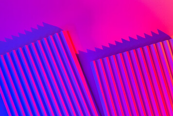 Pink and violet background with lines. Abstract neon background with gradient and stripes.