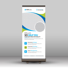 Modern Blue Green Creative Corporate Business Roll Up Banner Signage Standee Pull Up X Banner Template with Blue and Green Color Variations