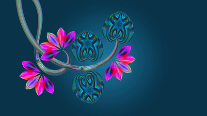 Abstract fantasy stylized background with pink flowers.