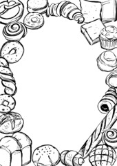 パン　フレーム　手描き　長方形　1色