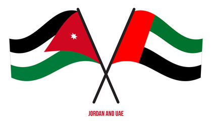 Jordan and UAE Flags Crossed And Waving Flat Style. Official Proportion. Correct Colors.