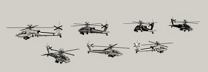 3d model of fighter helicopter from different angles, 3d render helicopter, Matte painting for chopper for vfx and video projects