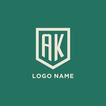 AK initial logo monogram shield geometric shape design