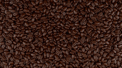 Dark brown roasted coffee bean for black aroma fresh coffee top view 3D rendering