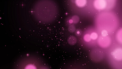 Fototapeta na wymiar pink flying particles on a black background. dark abstract background with pink glowing particles