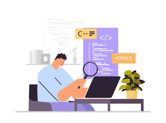 Fototapeta na wymiar web developer creating program code on laptop screen development of software and programming concept