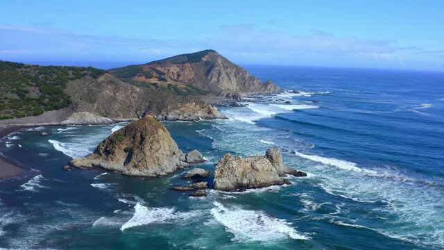 topocalma beach, stone of the wind litueche puertecillo matanzas windsurfing spot surfing spot. CHile drone shot traveling in