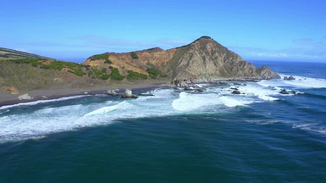 surf spot and windsurf topocalma beach, stone of the wind litueche puertecillo matanzas windsurfing spot surfing spot. CHile drone shot
