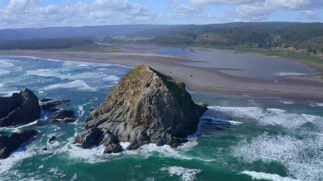 piedra del viento topocalma beach, stone of the wind litueche puertecillo matanzas windsurfing spot surfing spot. CHile drone shot