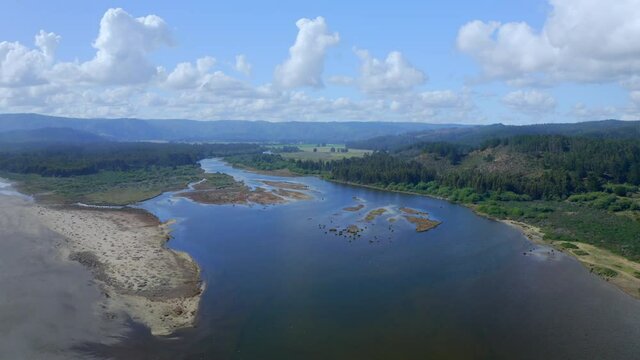 lagoon view beutiful landscape in topocalma beach, stone of the wind litueche puertecillo matanzas windsurfing spot surfing spot. CHile drone shot