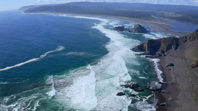 topocalma beach, stone of the wind litueche puertecillo matanzas windsurfing spot surfing spot. CHile drone shot wide shot