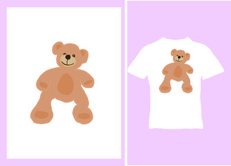 Soft teddy brown teddy bear. Vector illustration, ready for printing on t-shirt, clothing, poster and other purposes.