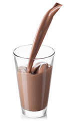 chocolate milk or cocoa drink pouring into glass