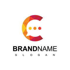 Chat Logo Design Template, Letter C Icon With Chat Symbol