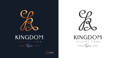 Fototapeta na wymiar Elegant Letter K Logo Design with Handwriting Style in Gold Gradient. K Signature Logo or Symbol for Business Identity