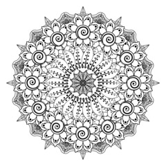 Mehndi flower for henna, mehndi, tattoo, decoration. Decorative ornament in ethnic oriental style, doodle ornament, outline hand draw. Coloring book page.