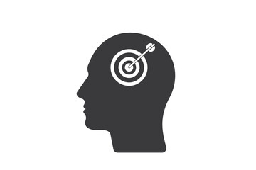 Goal user icon. Head with target and arrow sign on white background for website, application, printing, document, poster design, etc. vector EPS10
