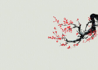 Plum blossom landscape painting with Chinese style ink background © 心灵艺坊
