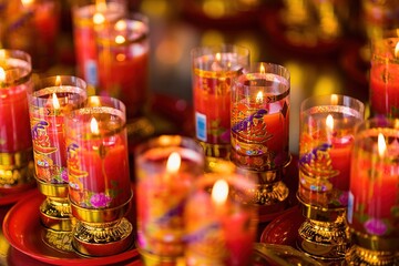Bangkok, Thailand - December, 20, 2021 : Praying and meditation with burning candle on Chinese temple in Wat Leng Nei Yee 2 Temple at Bangkok, Thailand.