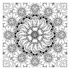 Mehndi flower for henna, mehndi, tattoo, decoration. Decorative ornament in ethnic oriental style, doodle ornament, outline hand draw. Coloring book page.