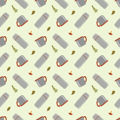 Camping Equipment Illustration Pattern or Glass and Tumbler