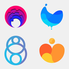 Set of 4 abstract logos. Creative modern icons for brand building. Stylish geometric illustrations for prints, covers, brochures. Colorful vector graphics.