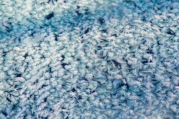 Frozen window and glass, frozen dew water pattern and texture