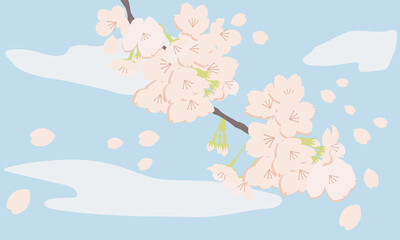 桜の木と花びらが舞っているイラスト