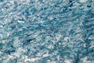 Frozen window and glass, frozen dew water pattern and texture