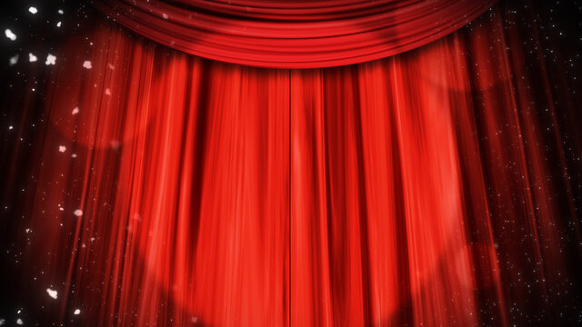 スポットライトと　劇場　映画館　イベントホールの緞帳　幕　垂れ幕　