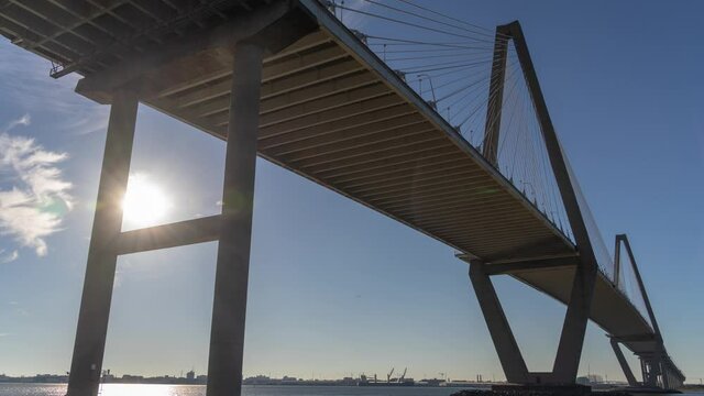Charleston, South Carolina, USA - TIME LAPSE The Arthur Ravenel Jr. cable-stayed bridge over the Cooper River
