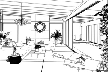 Luxury Residential Villa Interior Design (sketch) - 3d visualization