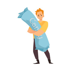 Sugar addiction concept with man holds candy, flat vector illustration isolated.