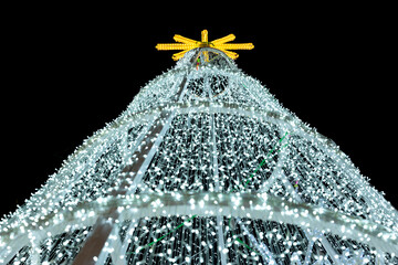 Background of Christmas tree made from small light bulbs