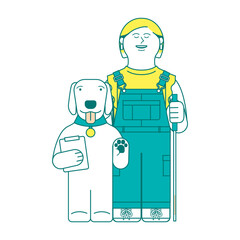 盲導犬と白杖を持つ視覚障害者の女性