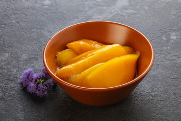 Sweet canned tropical fruit mango