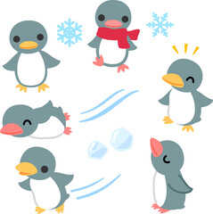 ペンギンのキャラクターのイラストセット