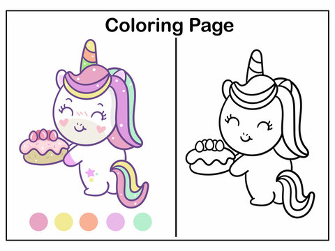 Unicorn colouring pages cake