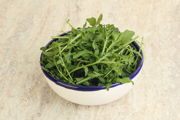 Fresh green arugula in the bowl