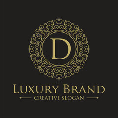 Luxury logo monogram crest template design vector illustration. Royal brand vintage vignette ornaments.