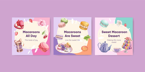 Fototapeta na wymiar Banner template with macaron sweet concept,watercolor style