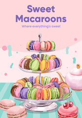 Poster template with macaron sweet concept,watercolor style