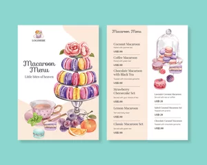 Photo sur Plexiglas Macarons menu template with macaron sweet concept,watercolor style