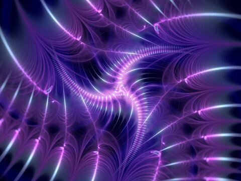 Abstract fractal art background, perhaps suggestive of spiky claws, or a microscopic bioluminescent creature, or a three-sided Ninja spinner blade.